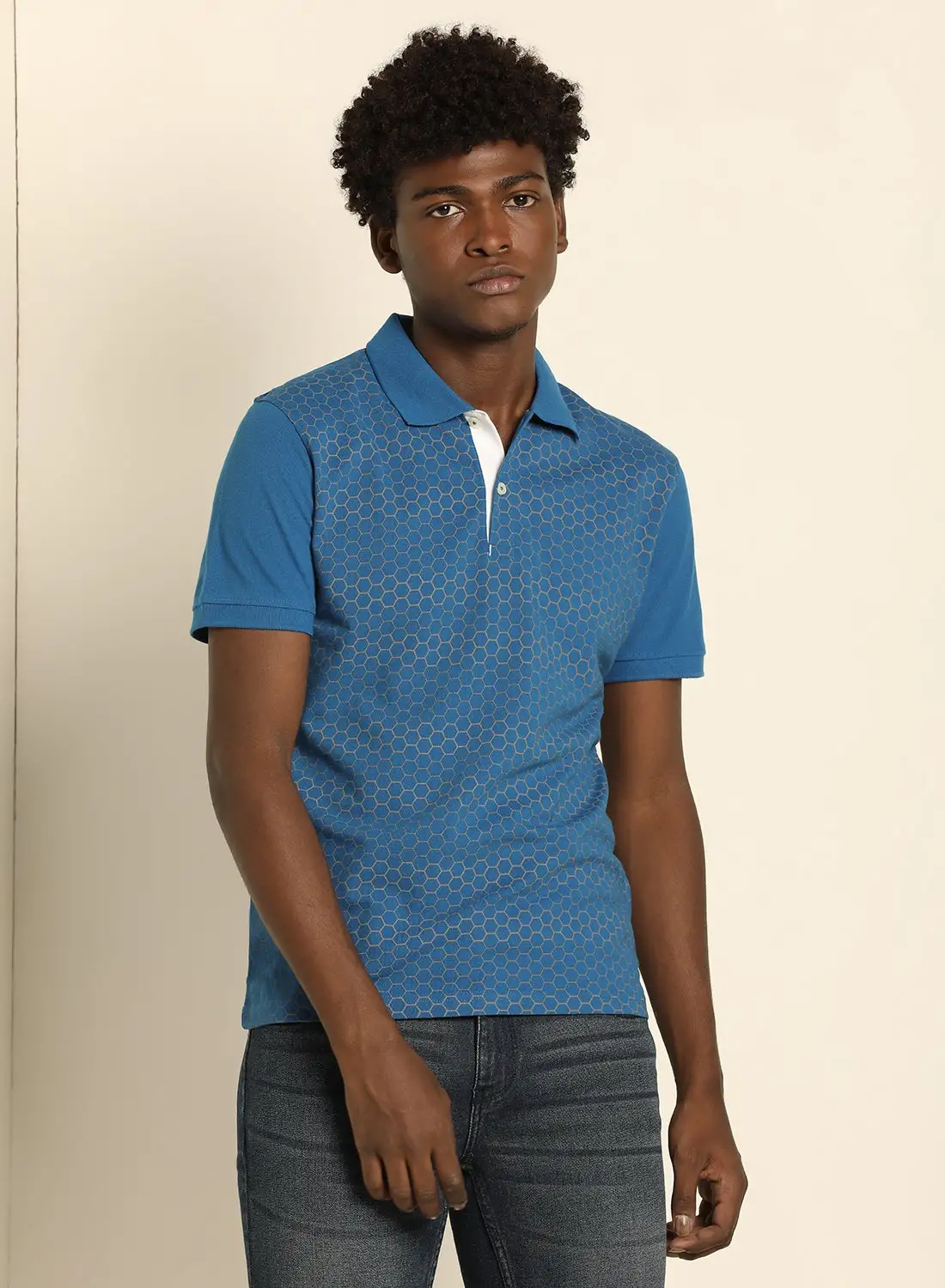 ABOF Snake Printed Regular Fit Collared Neck Polo Deep Sky Blue