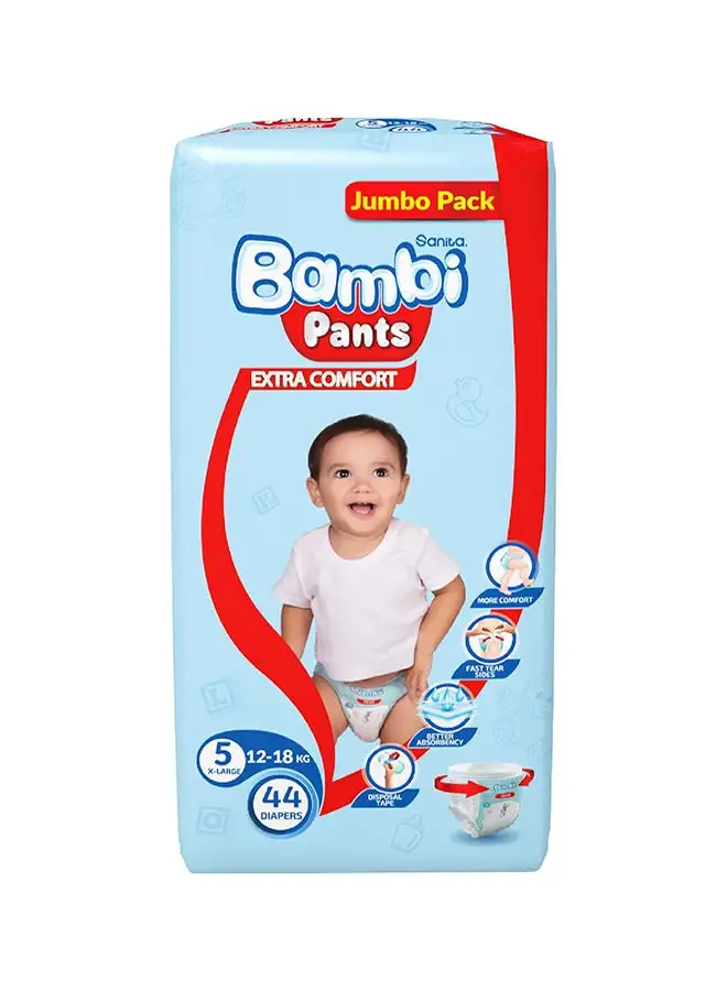 Sanita Bambi Pants Jumbo Pack, Size 5, X Large 12-18 KG, 44 Count