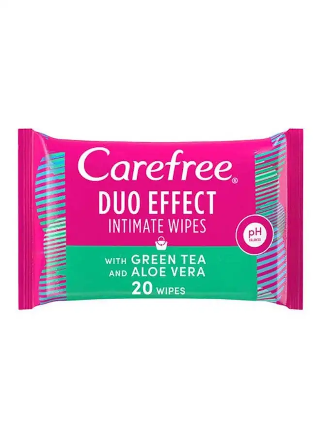 Carefree Daily Intimate Wipes Duo Effect With Green Tea And Aloe Vera 20 Piece