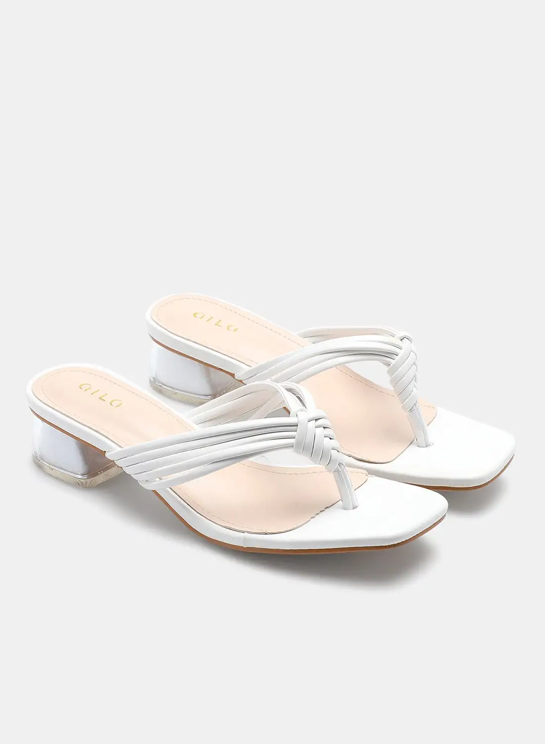 Aila Thong-Strap Slip-On Heeled Sandals White