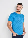 ABOF All Over Print Crew Neck Casual T-Shirt Mexican Blue