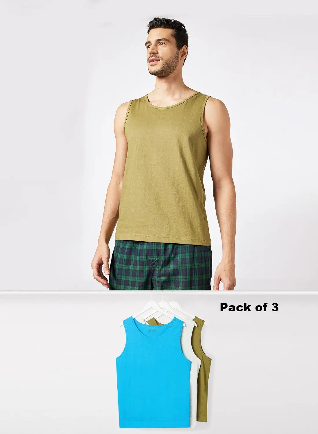 Noon East 3 Pack Of Men’s Designer Modern Fit Solid Innerwear Vest Grey Melnage/Ibiza Blue/Olive