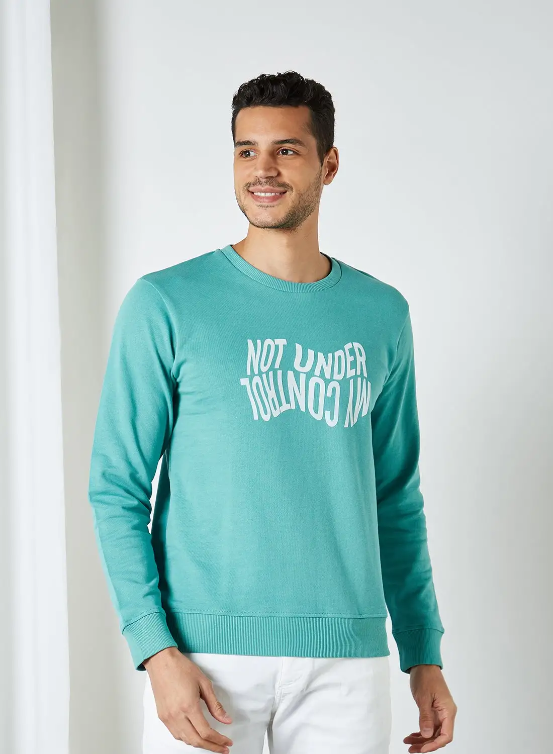 Mast & Harbour Men's Contrast Slogan Sweatshirt Sea Green