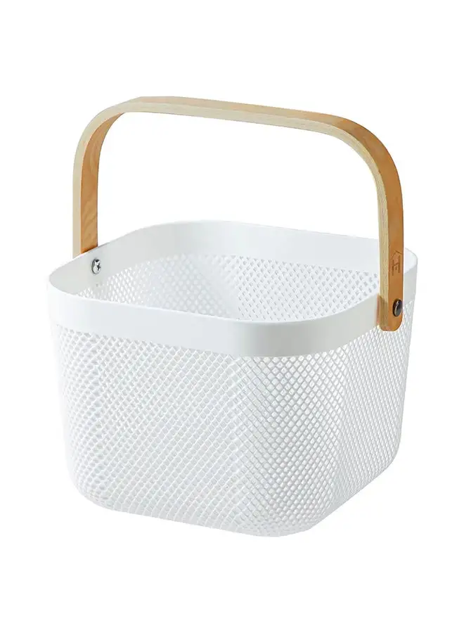 Home Pro Homepro Plastic Mesh Basket With Bamboo Handle Multi-Functional Kitchen Baskets Storage Organizer Basket For Fruits & Vegetables Versatile And Stylish Mesh Fruit Basket For Organized Living (White)