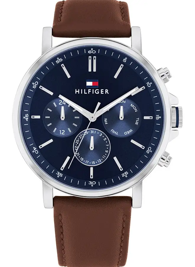 TOMMY HILFIGER Men's Analog Round Shape Leather Wrist Watch 1710585 - 44 Mm