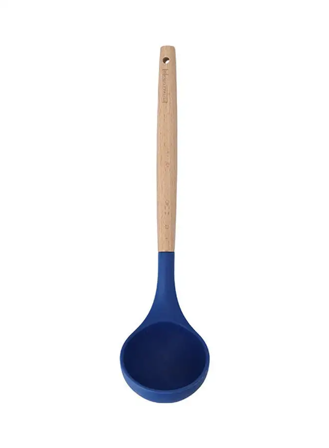 Royalford Royalford Silicon Soup Ladle, Wooden Handle, RF10649 | Non-Stick One-Piece Silicon Soup Spoon | Kitchen Cooking Spoon Utensil for Making Soups, Stews and More Beige/Blue