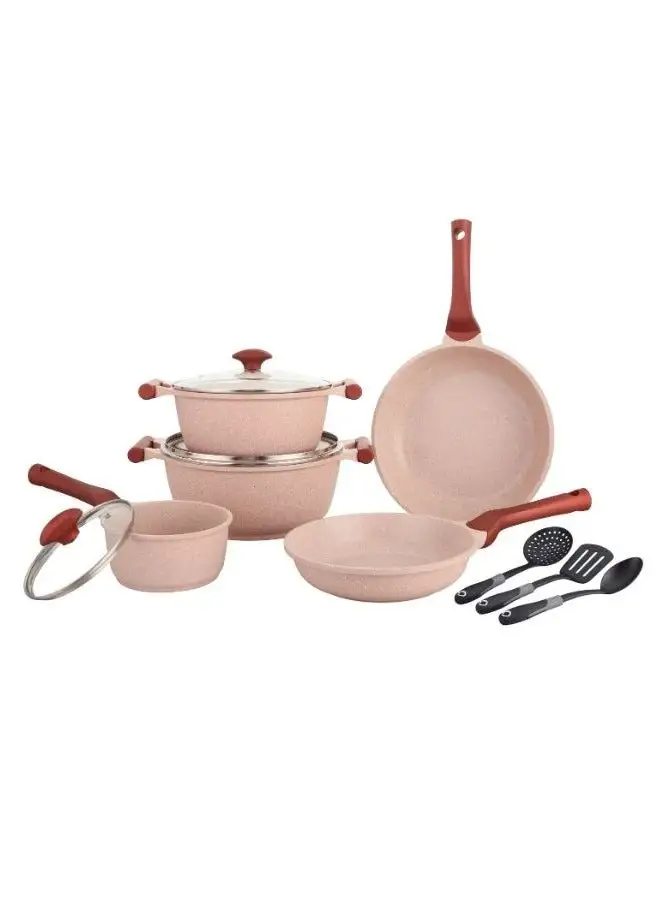 Prestige Prestige Essentials Nonstick Pots and Pans Set | Induction Cookware Set 11 Pieces | Non Stick Set Combo | Granite Cooking Set | Fry Pan Non Stick Combo Set - Pink