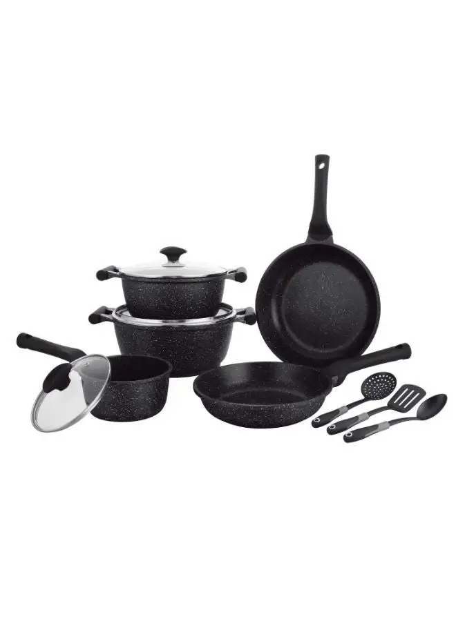 Prestige Prestige Essentials Nonstick Pots and Pans Set | Induction Cookware Set 11 Pieces | Non Stick Set Combo | Granite Cooking Set | Fry Pan Non Stick Combo Set - Black