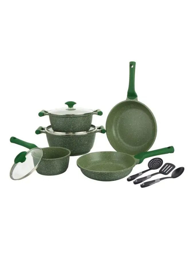 Prestige Prestige Essentials Nonstick Pots and Pans Set | Induction Cookware Set 11 Pieces | Non Stick Set Combo | Granite Cooking Set | Fry Pan Non Stick Combo Set - Green