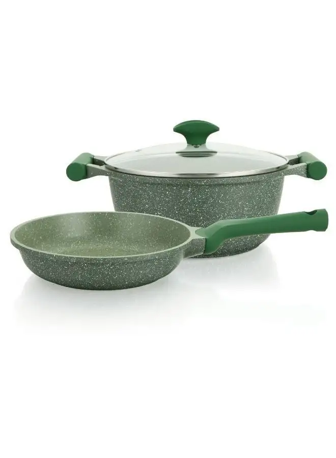 Prestige Prestige Essentials Granite Non Stick Set Combo | 26cm Fry Pan + 26cm Casserole With Lid |  Induction Cookware Set 3 Pieces - Green