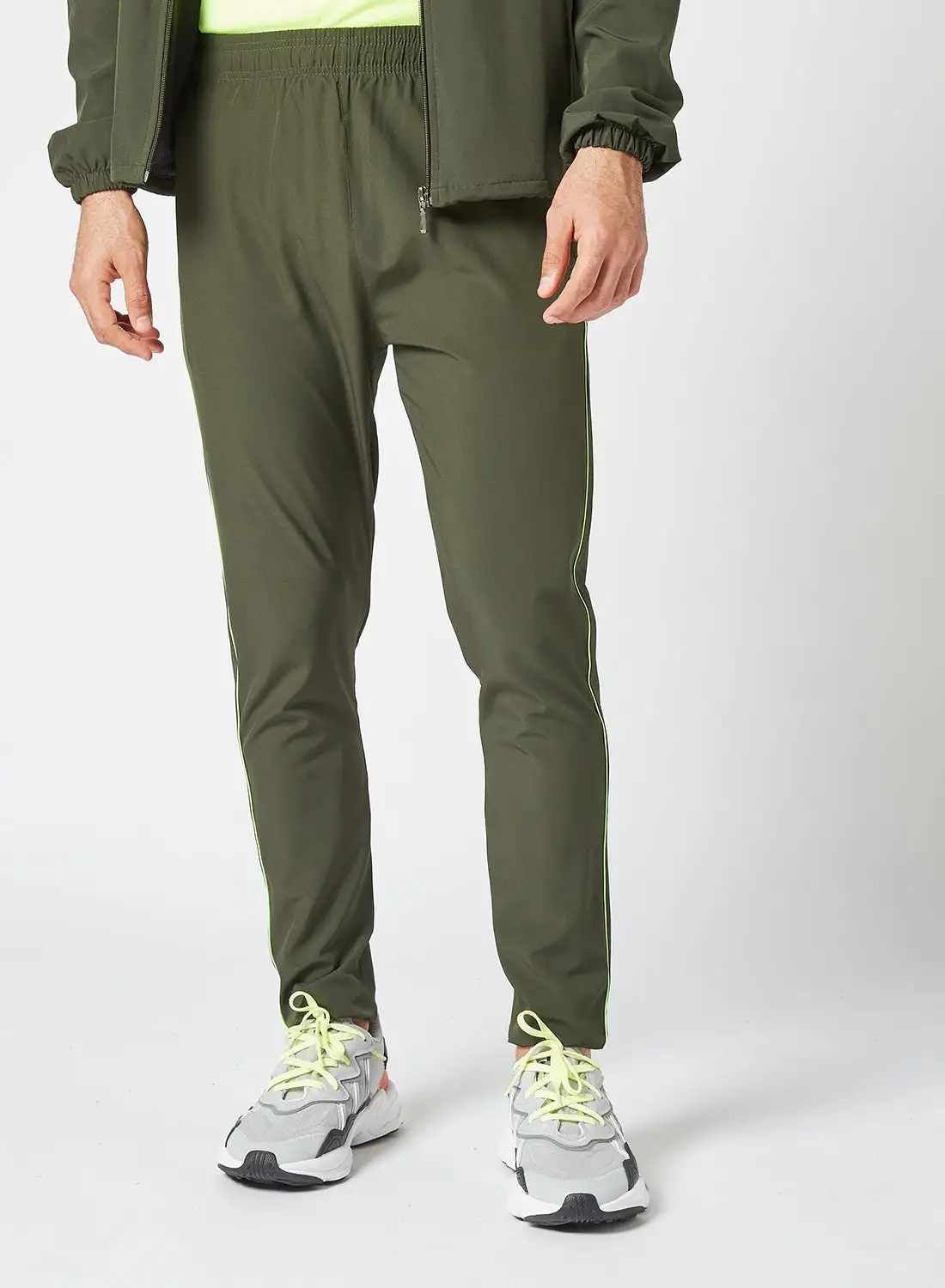 Athletiq Solid Pattern Mid-Rise Side Piping Joggers Olive