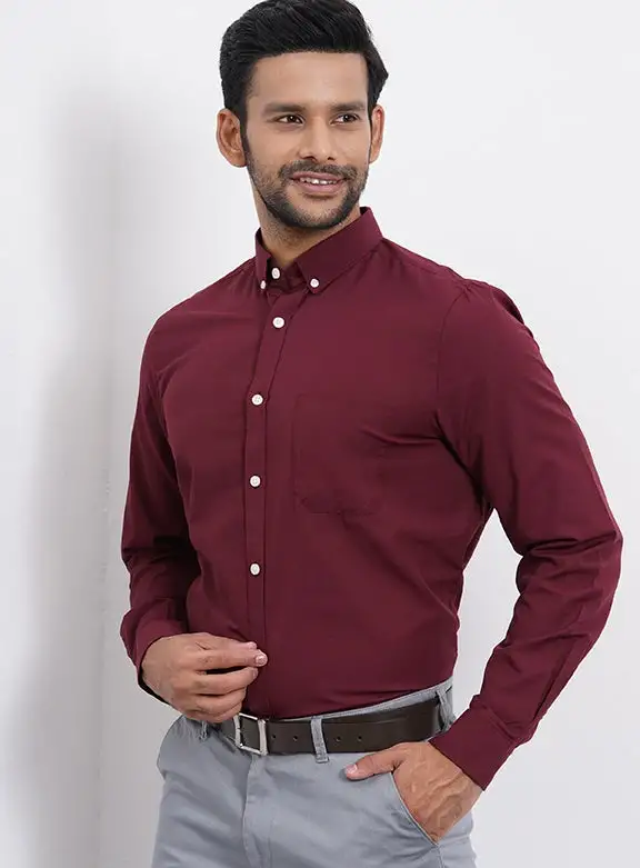 QUWA Stylish Casual Collared Neck Shirt Wine