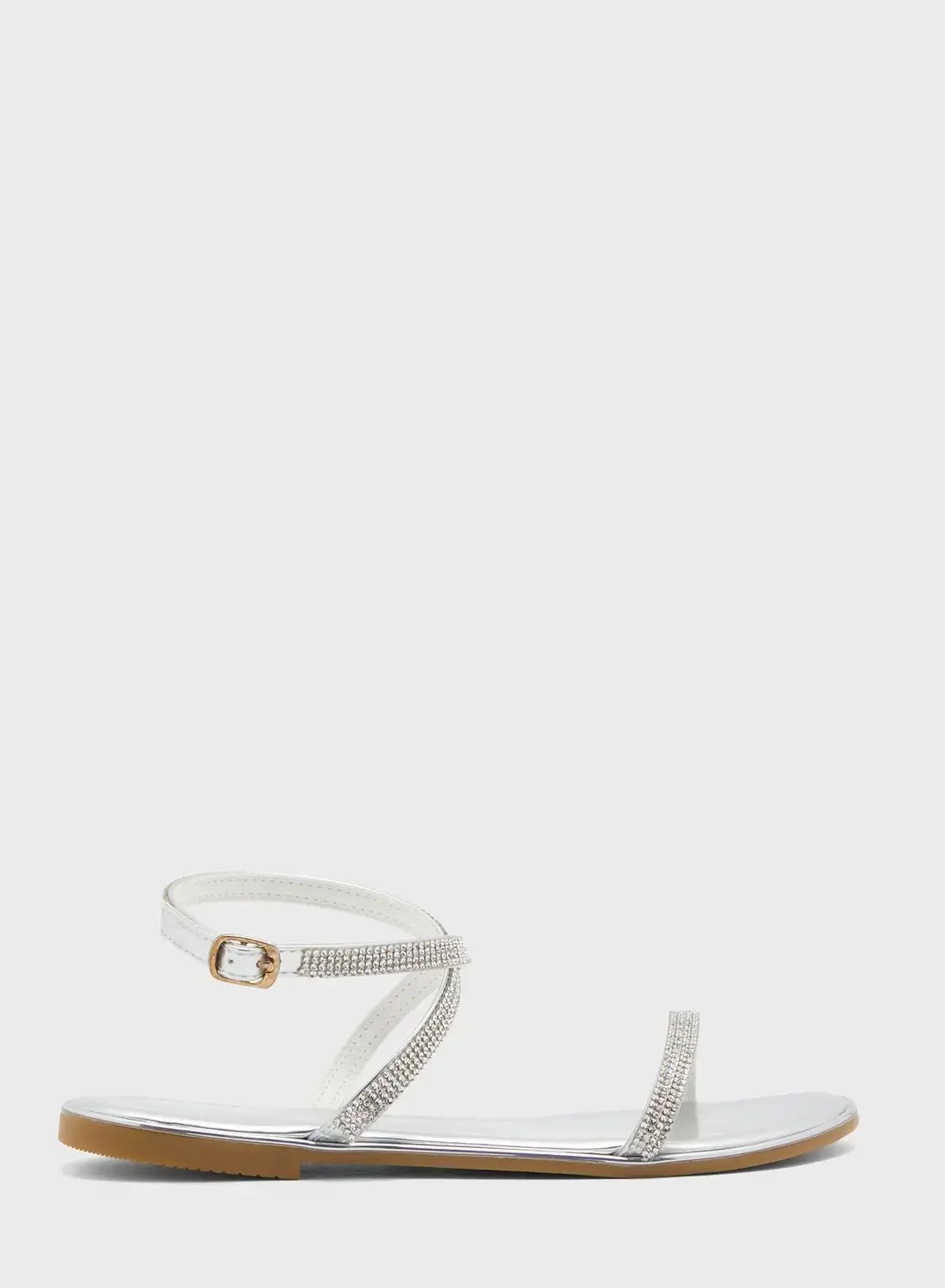 Truffle Diamante Strap Flat Sandal