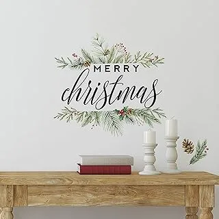RoomMates Merry Christmas Wreath Peel And Stick Wall Decals, Reusable Decorations