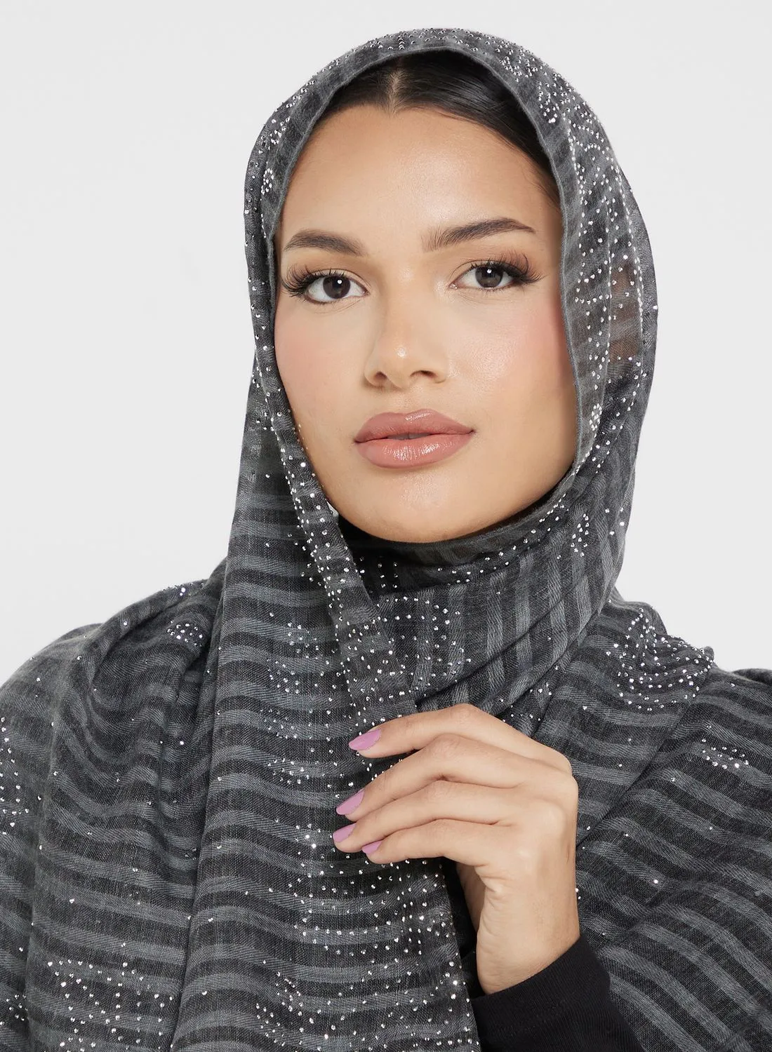 Khizana Diamante Stripe Detail Long Hijab Scarf