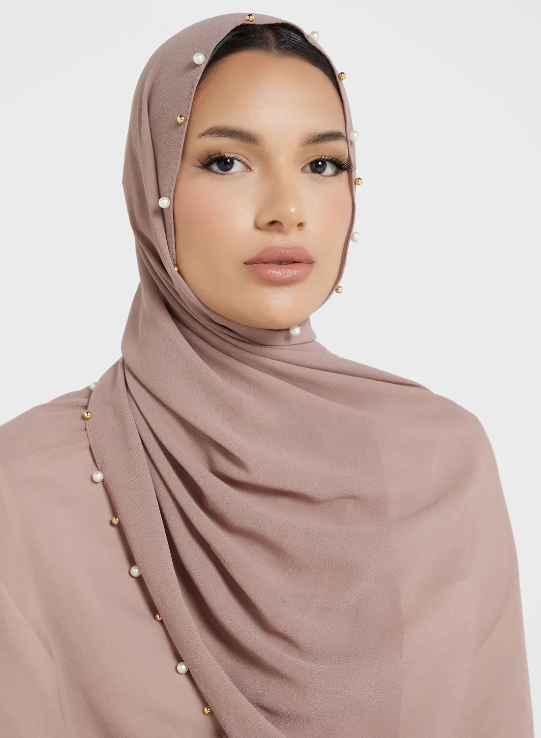 Khizana Pearl Detail Long Hijab Scarf