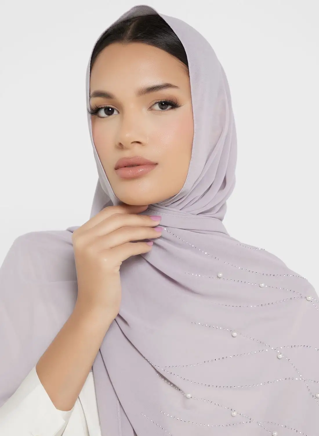 Khizana Pearl Embellished Long Hijab Scarf