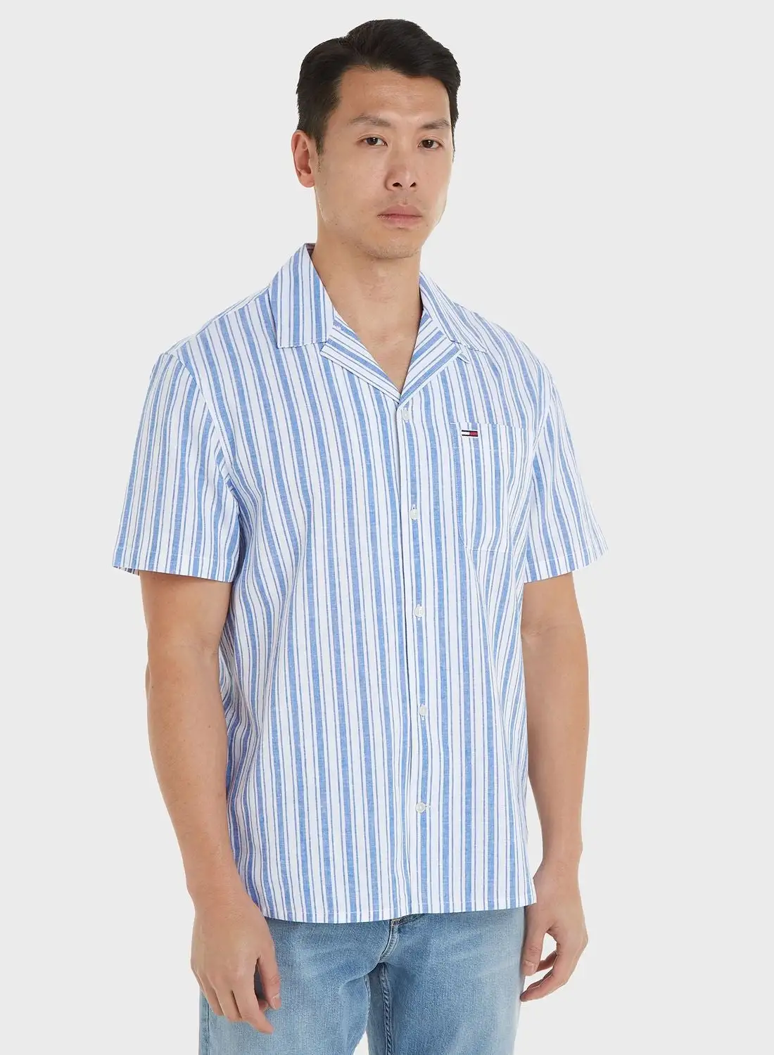 TOMMY JEANS Striped Linen Regular Fit Shirt