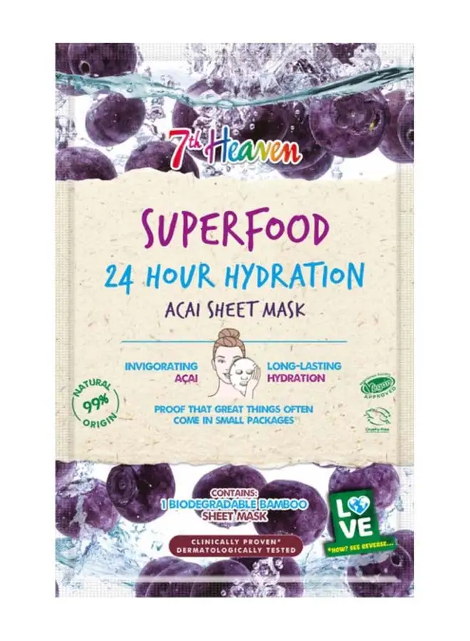 7th Heaven Superfood 24 Hour Hydration Acai Sheet Mask 23grams