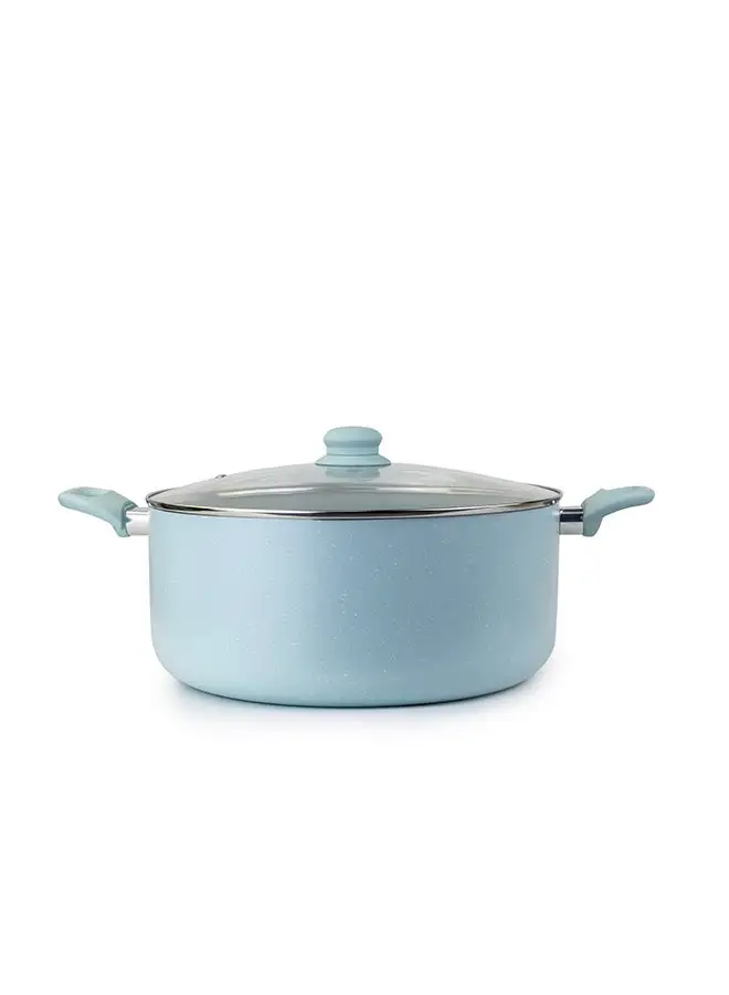 Wilson WILSON Oak Large Casserole with Lid and Marble Coating, Soft Touch Handle, Stew Pot Suitable for Gas, Electric, Induction, and Ceramic Stove Dutch Oven - 32cm – Blue