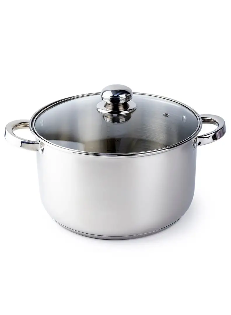 Wilson Amara Stainless Steel Casserole Pot with Twin Handles 26x15.5cm, Vented Glass Lid, Induction Ready, Oven Safe - 5-layer base