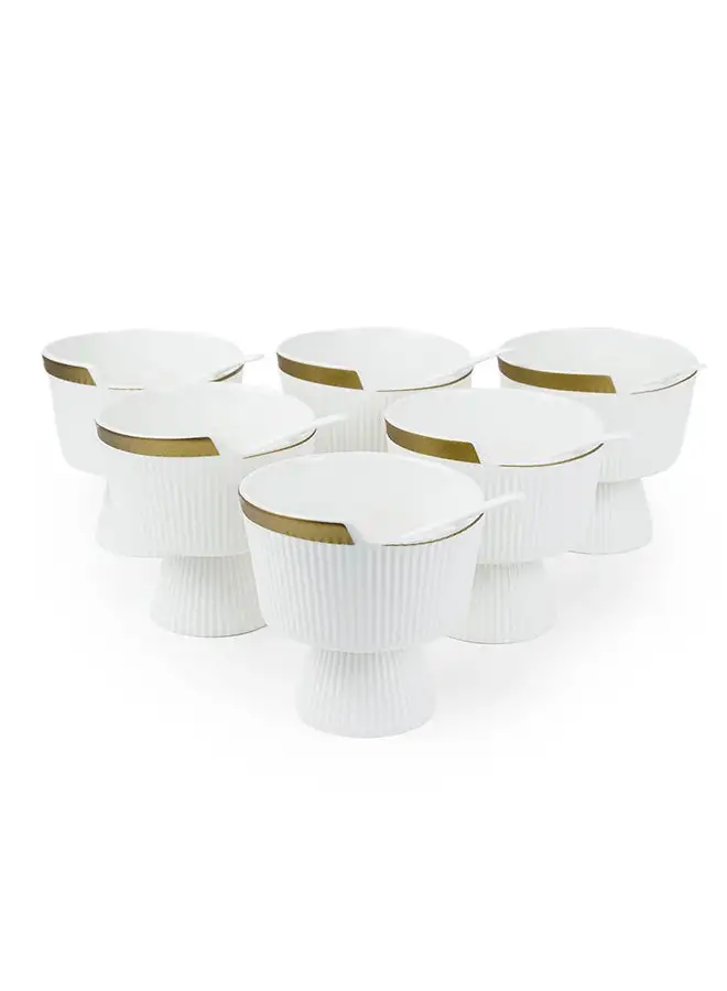 Shallow Shallow Porcelain New Bone China Verde Set Of 6 - Ice Cream Bowls with  Spoons (230ml) - Elegant Dessert Indulgence