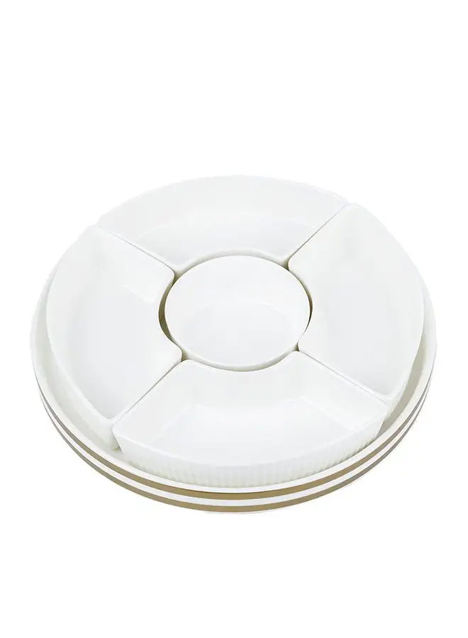 Shallow Shallow Porcelain New Bone China Verde 5-Compartment Serving Set - 26cm - Elegant Tableware for Culinary Delights