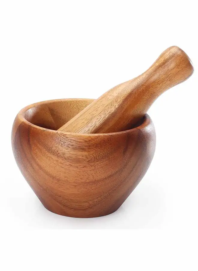 BILLI Wooden Mortar And Pestle Brown 15 x15 x 9.5centimeter