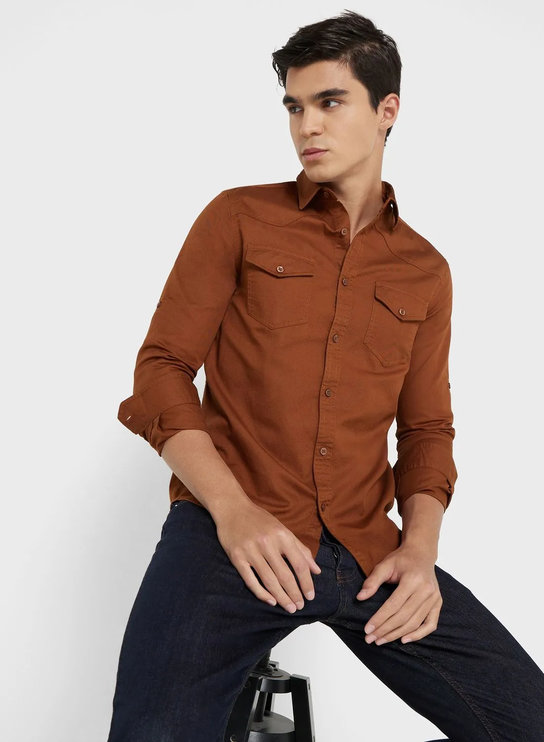 Seventy Five Men Brown Regular Fit Solid Sustainable Casual Shirt