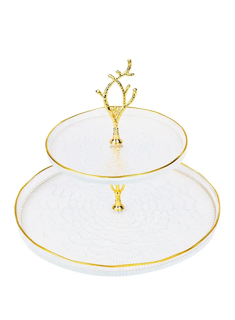 Cuisine Art ELENOR Capira 2 Tier Plate Serving Set Transparent with Gold Rim 21cm - 33cm