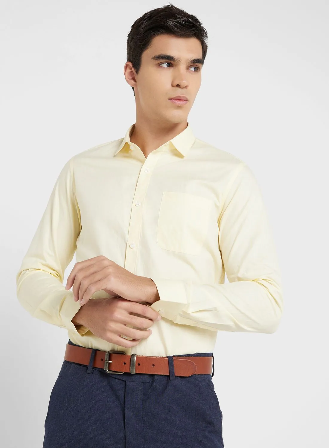 Robert Wood Pure Cotton Formal Shirt With Full Sleeve & Semi Cutaway Collar