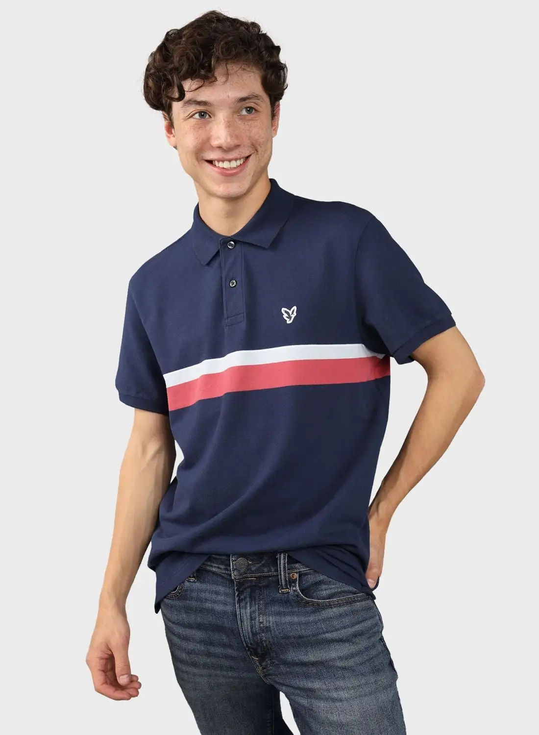 American Eagle Striped Logo Polo