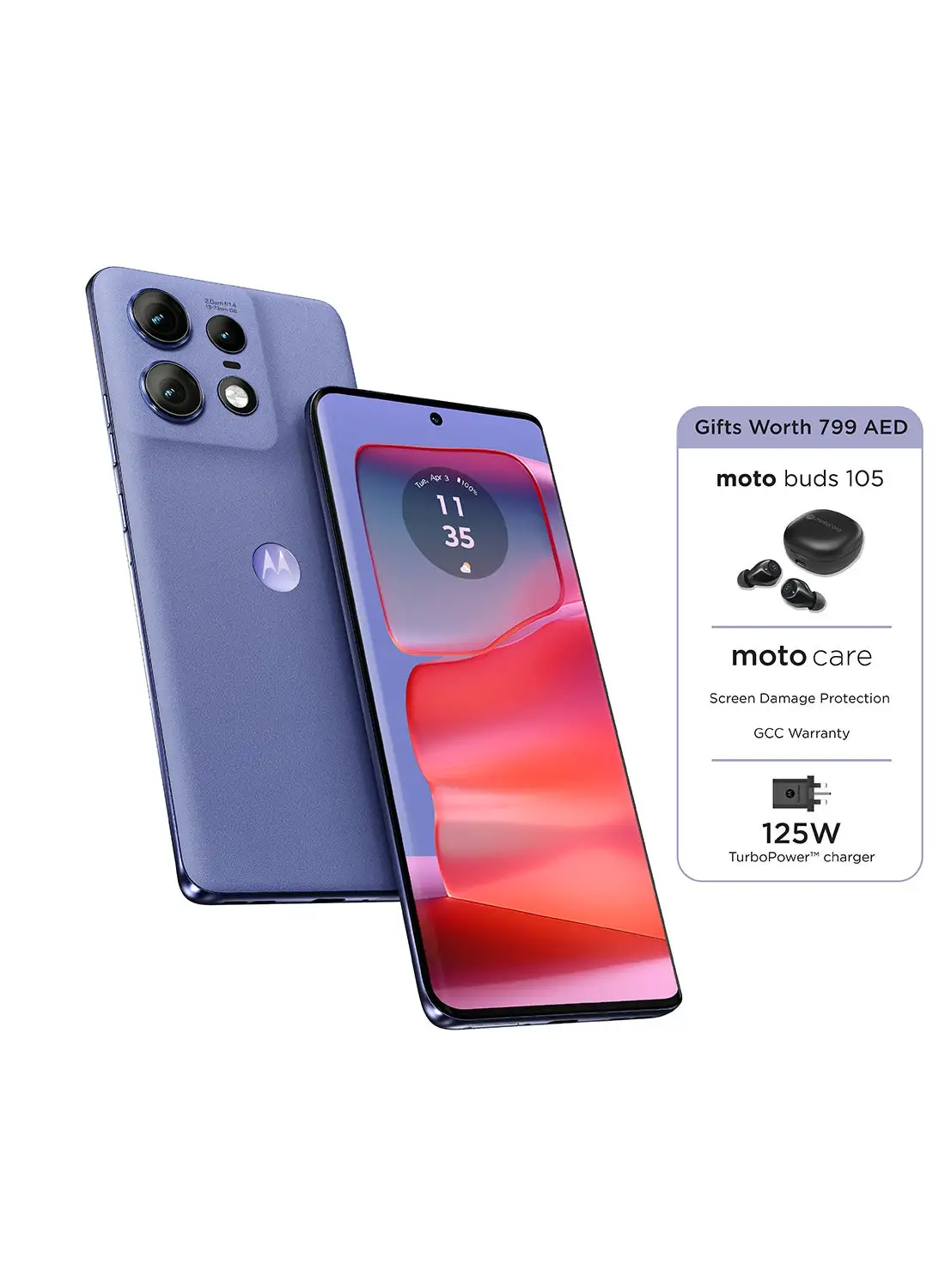 Motorola Edge 50 Pro Dual SIM Luxe Lavender 12GB+12GB RAM 512GB 5G With Free Gift and Accidental Damage Protection - Middle East Version