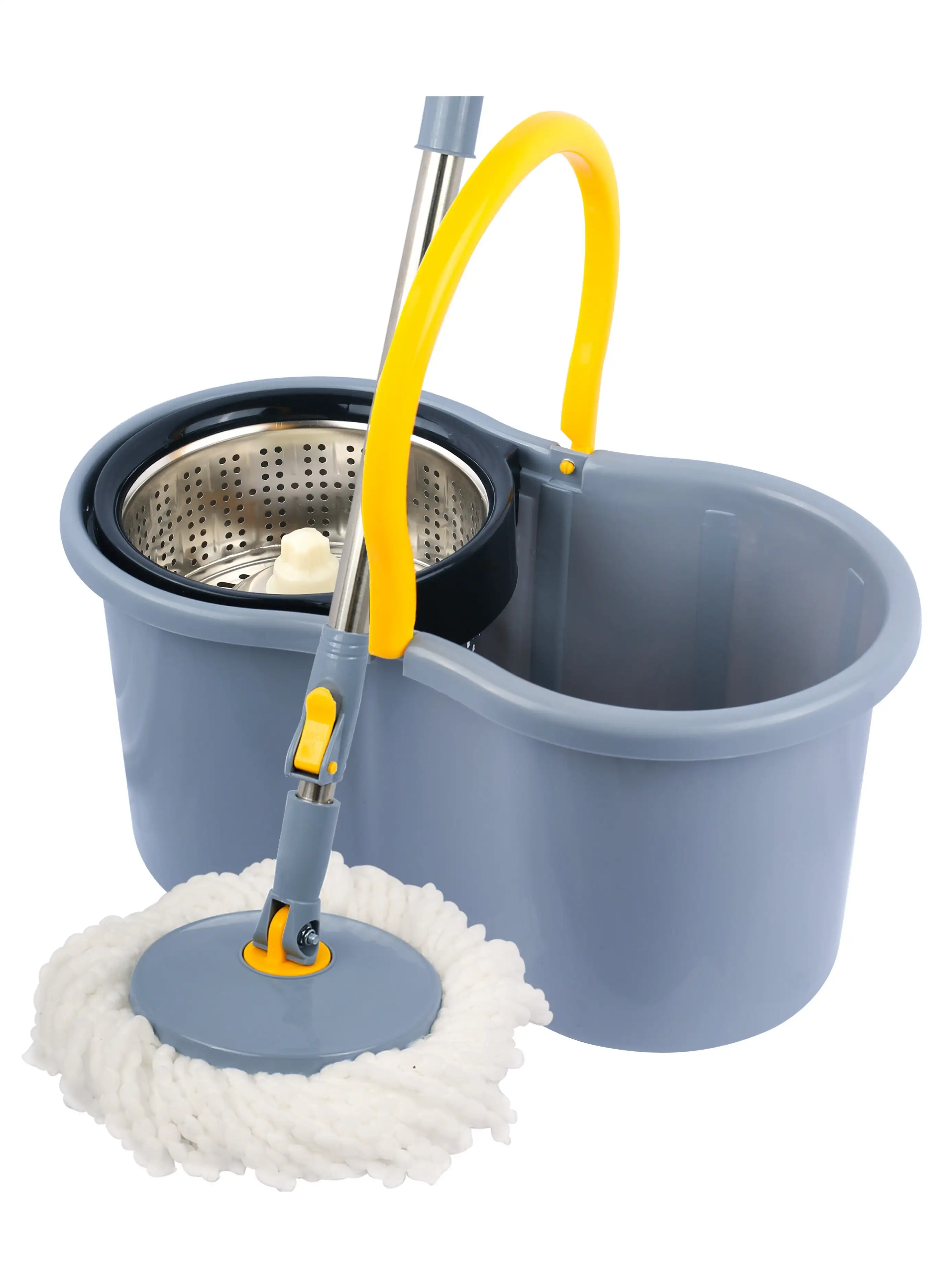 ESQUBE 360° Spin Mop bucket Set With Steel Bowl Grey Color