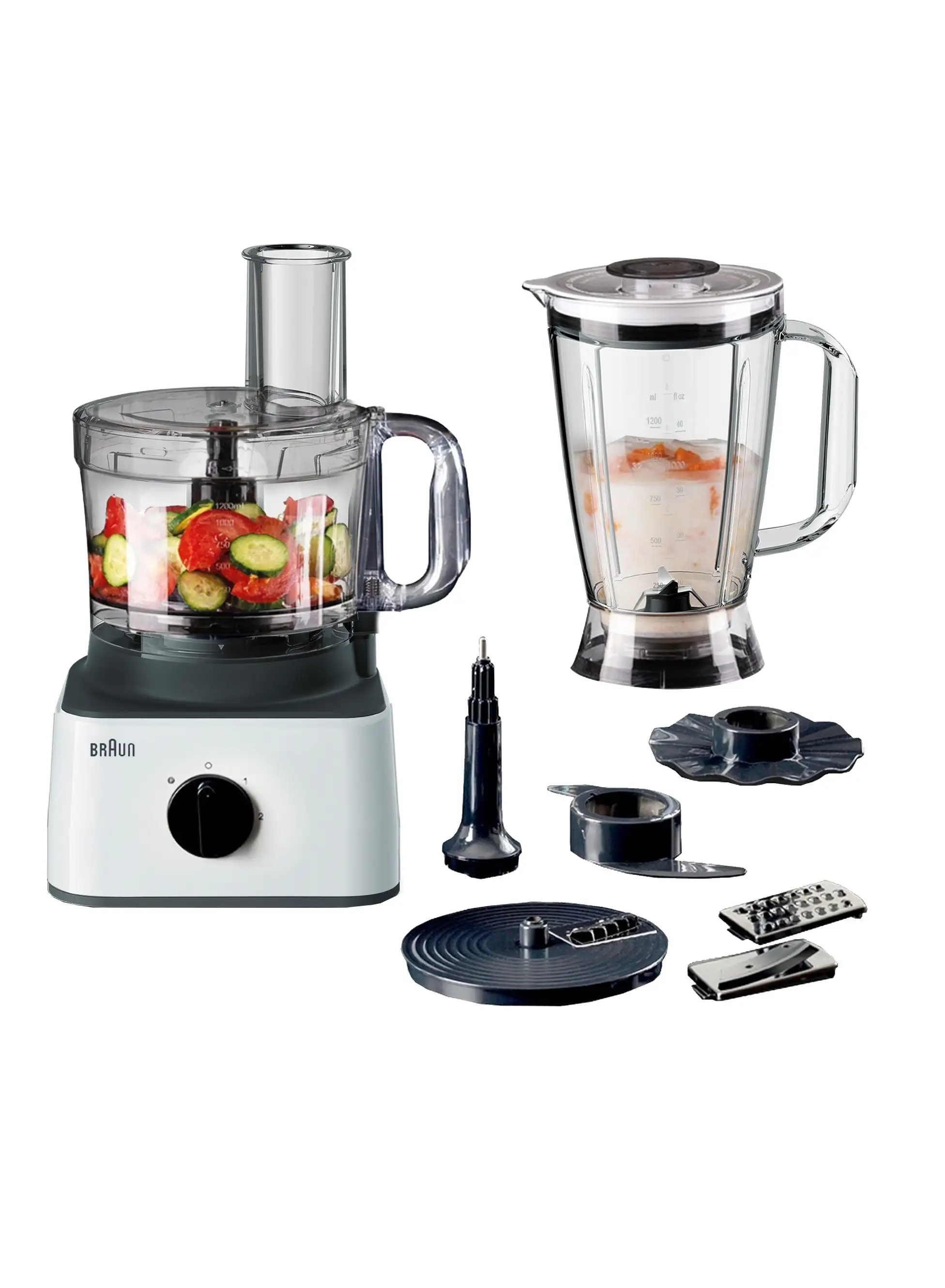 BRAUN Household Braun Food Processor 8 in 1 System, 2.1 L Bowl Capacity, 1.8 L Blender Capacity, 2 Speed Button and Pulse, Chop, Slice, Grate, Whisk & Puree 2.1 L 750 W FP 0132 White