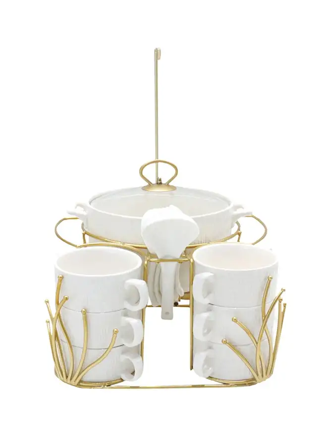 Shallow Shallow Bone China Porcelain 16-Piece Soup Set - White and Gold Elegance - CX1828-N-MG