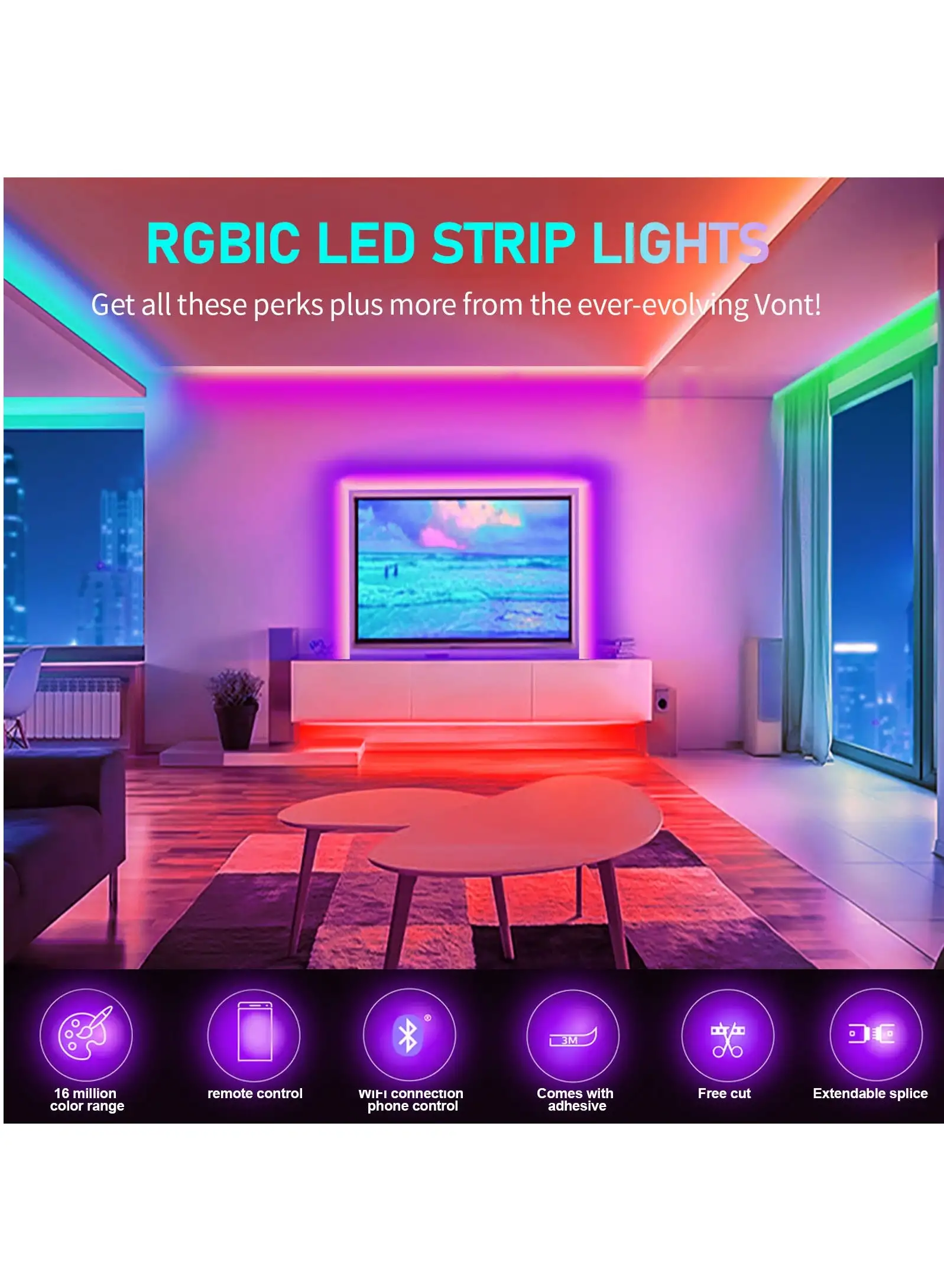 SKY-TOUCH 2 Pieces 5M Smart Bluetooth LED Strip Light RGB 10M Remote Control Colorful Lighting for Home Decoration