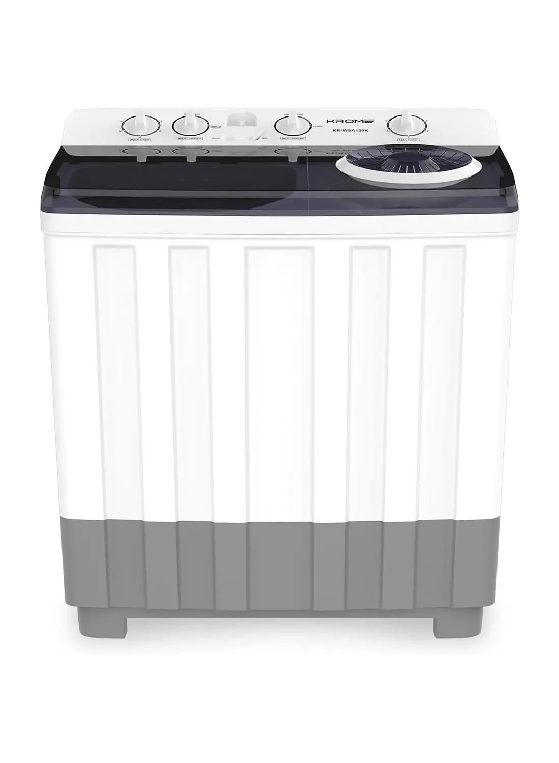 Krome Twin Tub Semi-Automatic Washing Machine, Powerful Wash With Mechanical Wash Timer, Intuitive Control, Durable Aluminium Spin Motor, 460W Wash And 200W Spin Input Power 15 kg KR-WSA150K White