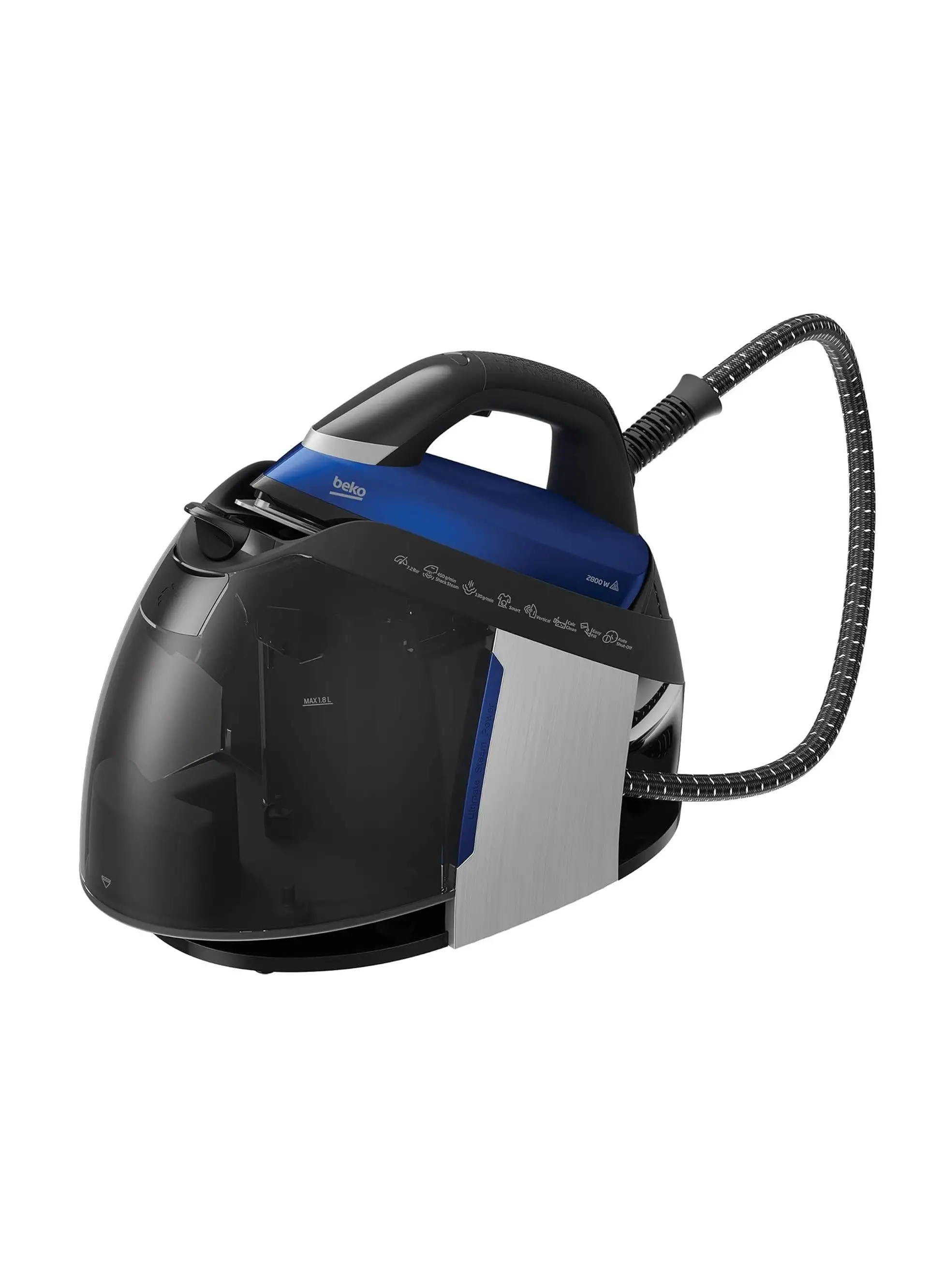 Beko Digital Steam Generator Iron, 1.8L Water Tank, 7.2 Bar Pressure, Anti Drip, Anti Calcium System, Digital Display, Vertical Steam 1.8 L 2800 W SGA8328B ‎Blue