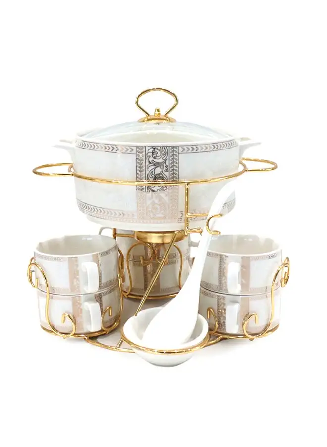 Shallow Shallow Bone China Porcelain 17-Piece Soup Set - White and Gold Elegance - CX1526-Y165