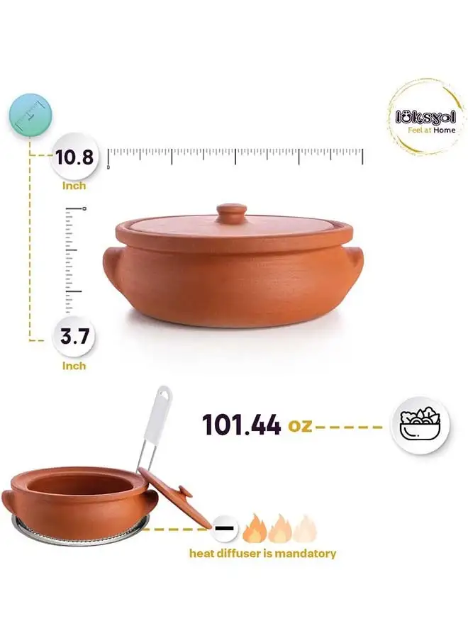 LuksYol Luksyol Clay Pan للطبخ، وعاء كبير، أواني كبيرة للطهي، وعاء الطبخ، وعاء الطين، وعاء الطين للطهي، وعاء الطين العلوي للموقد، أواني الطين غير المزججة للطهي، وعاء الفرن الهولندي 10.82 بوصة