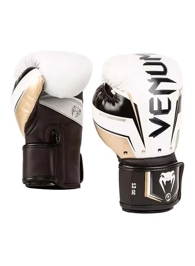 VENUM Elite Evo Boxing Gloves White/Gold, 16Oz