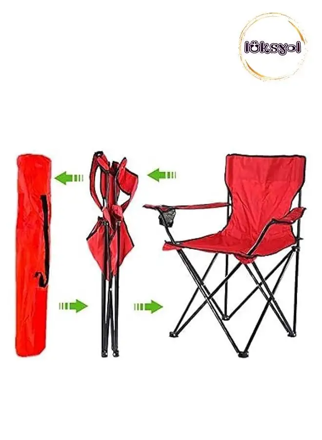 luksYol LUKSYOL Folding Beach Chair - Lightweight High Back Camping Chair for Adults - Foldable Outdoor Seat with Carry Bag - Ideal for Camp, Beach, Picnic, Hiking - Red