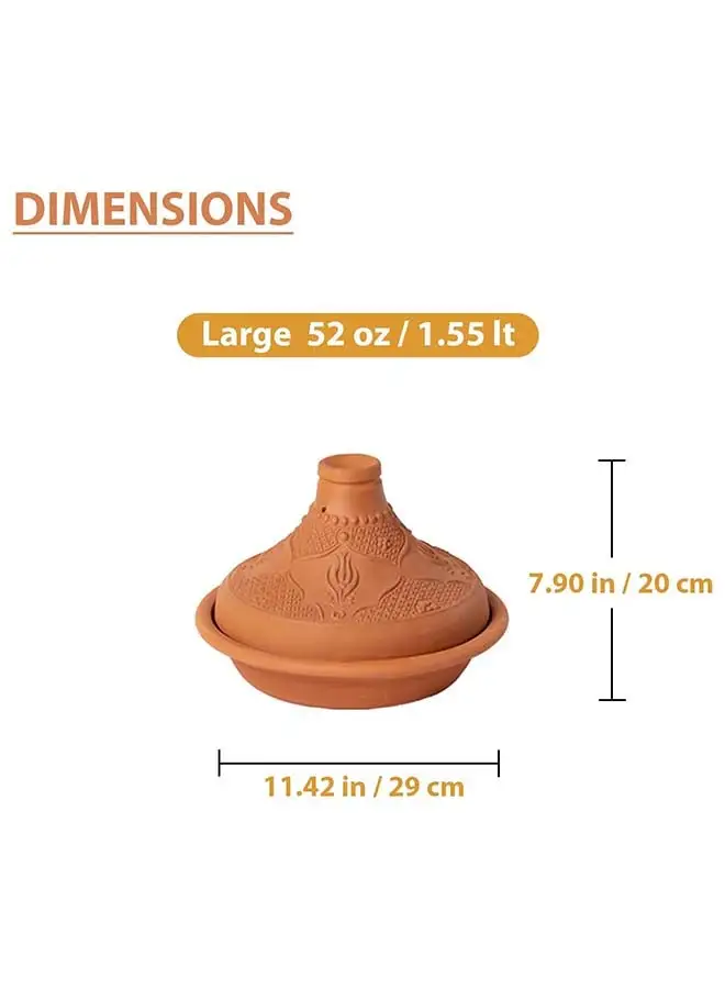 luksYol Handmade tagine pot moroccan for cooking - Lead free earthenware pot - Embossed Pattern Tagine Pot Oven Safe - 100% Natural & Safe for Health - eco friendly terracotta pots 11.42 inches