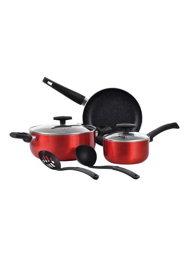 BERGNER 7-Piece Shine Press Aluminum Non-Stick Cookware Set With Induction Bottom Red/Black