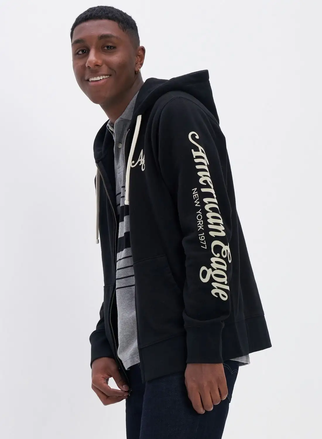 American Eagle Logo Zip Through Hoodie