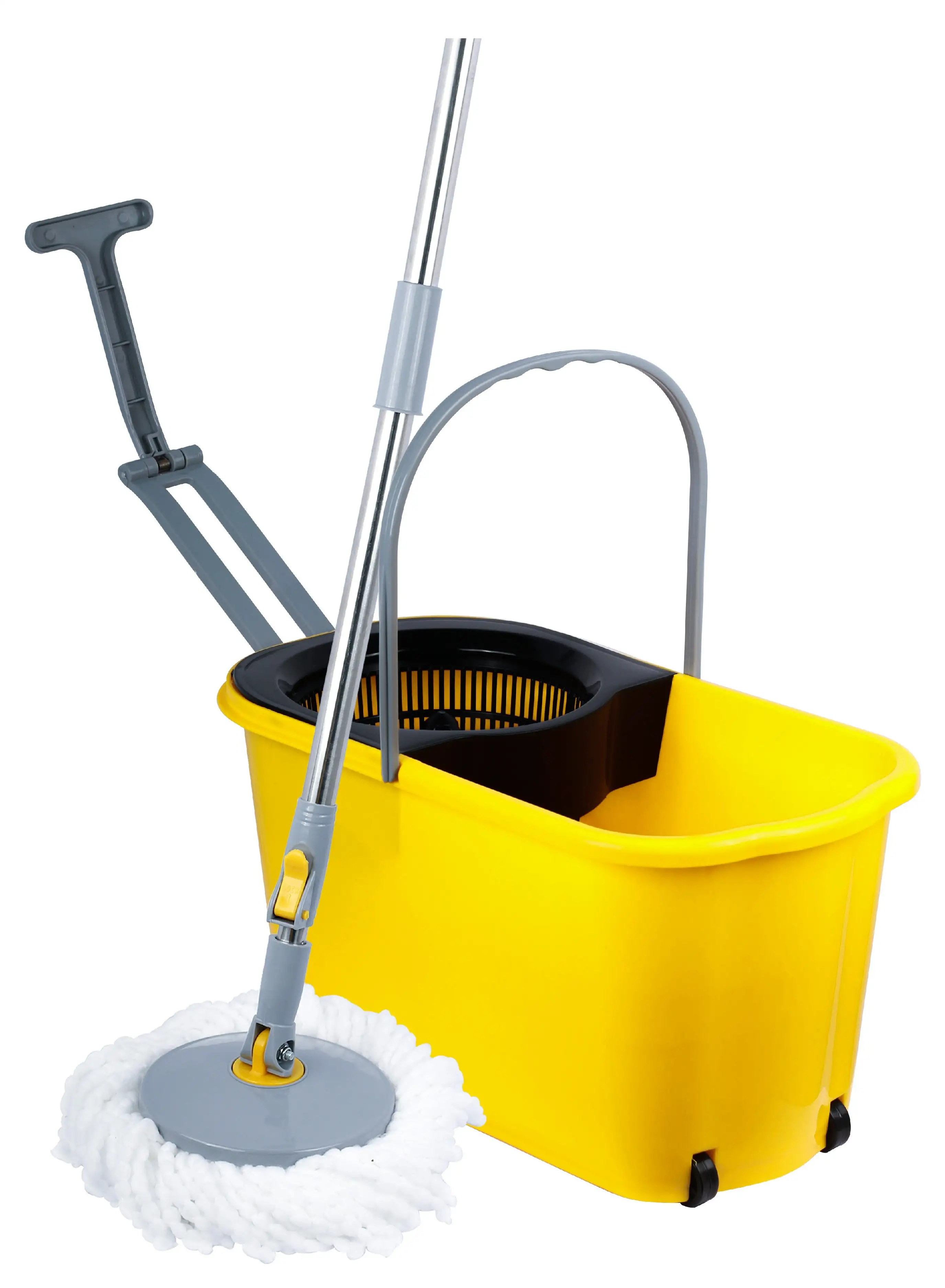 ESQUBE Esqube Classic Spin Mop Bucket Set With Pull Handle And Wheels Yellow Color