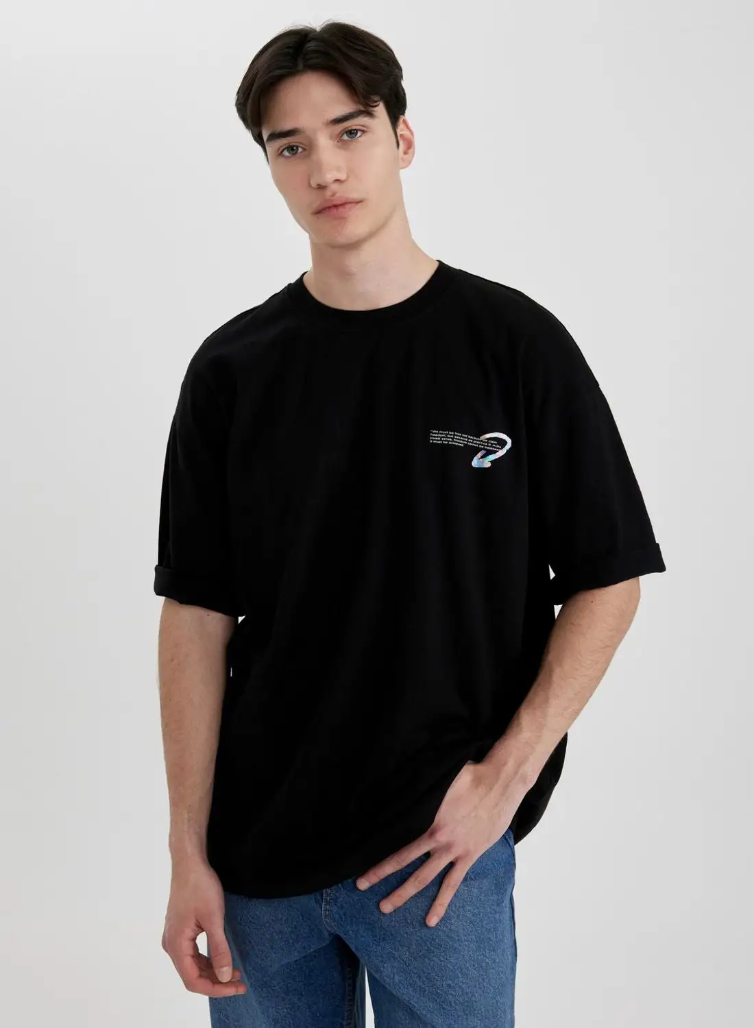 DeFacto Loose Fit Crew Neck Printed T-Shirt