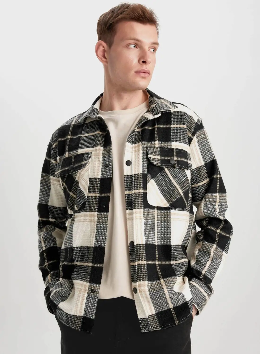 DeFacto Relax Fit Cotton Plaid Long Sleeve Shirt