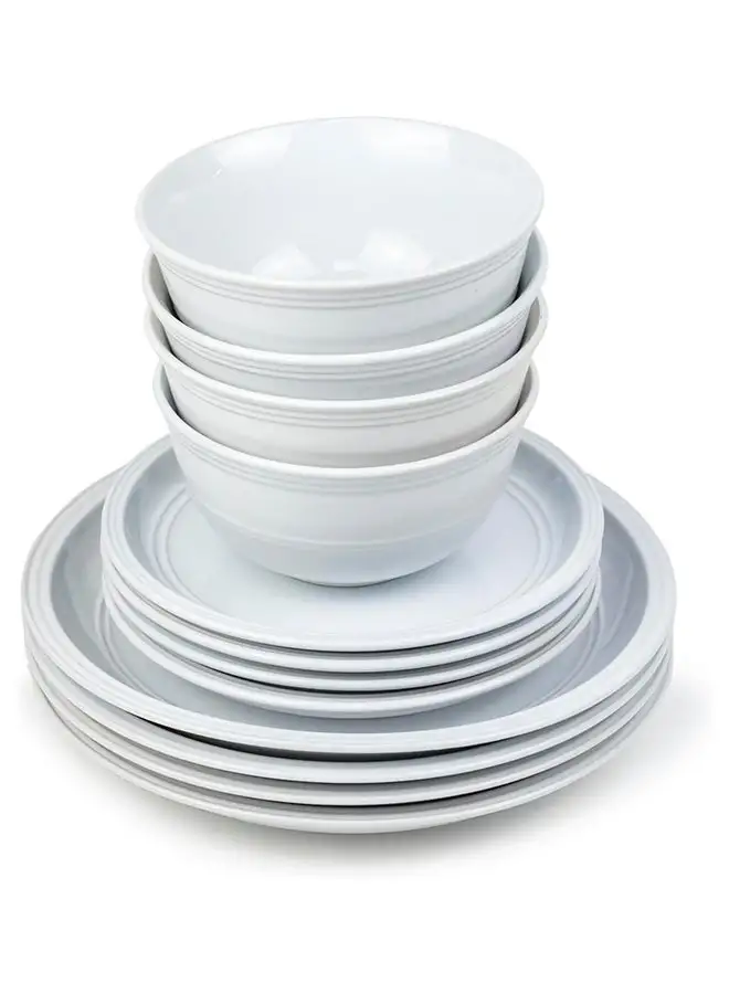 Generic Bone China 12-Piece Stoneware Dinnerware Set - Elegant Ceramic Crockery for 4 - Includes 26cm Dinner Plate, 20cm Salad Plate, and 15cm Bowl in White